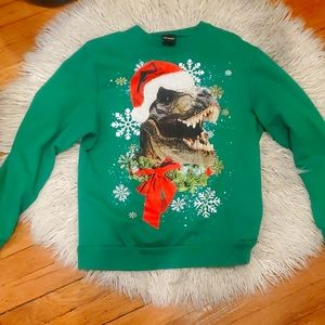 T rex Christmas Sweater. Men's medium,  green and red